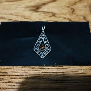 Vintage Silver Pendant with Amber Stone
